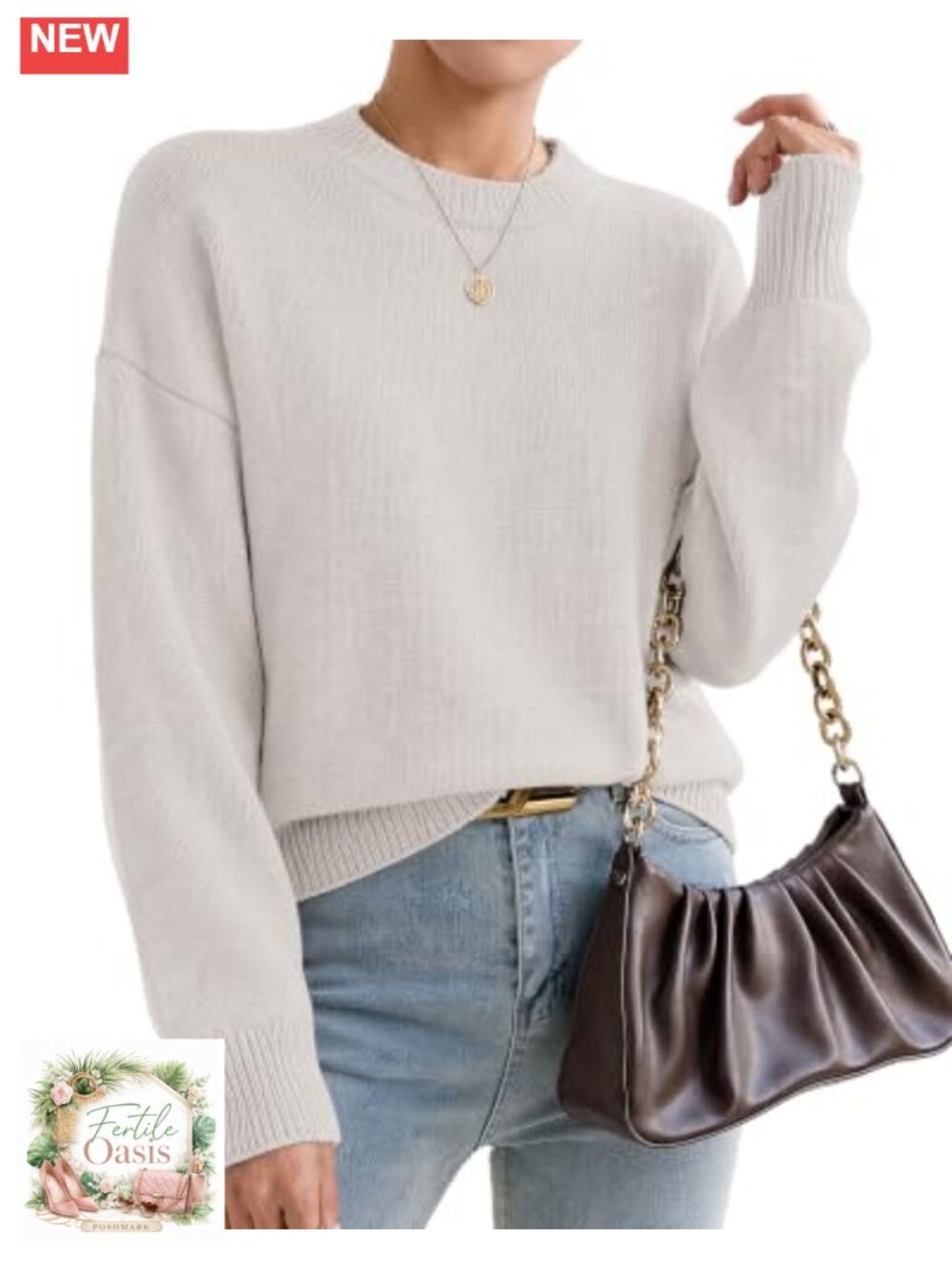 Oversized Cashmere Blend Crewneck Pullover Sweater Women